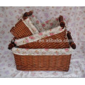 cheap half willow material wicker baskets for sale with lining with wood handle